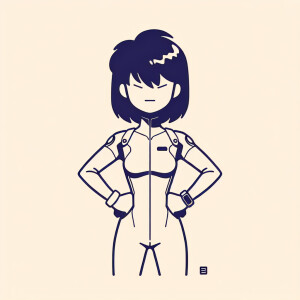 1990s anime screencap, girl a plugsuit, standing with hands on h...