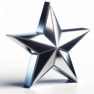 shiny  silver 5 point chrome  star, 3D, white background