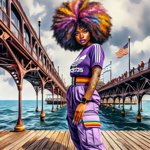 ink wash: looking out at the water from the pier an African Amer...