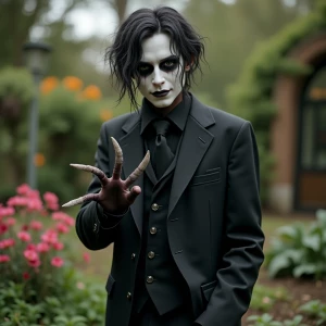 Create an image of a character with scissor blades for fingers,...