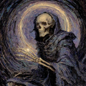 Create an image depicting an eerie, enchanted wormhole navigator...