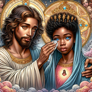 Ensure that the image distinctly represents both Jesus Christ an...