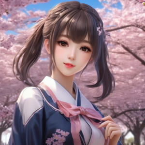 A park where cherry blossoms dance,high school girl,(random pose...