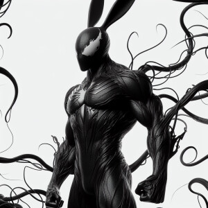 Create an image of an anthropomorphic rabbit with a sleek, form-...