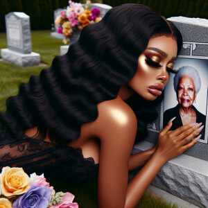 A beautiful light-skinned African-American woman with long wavy...