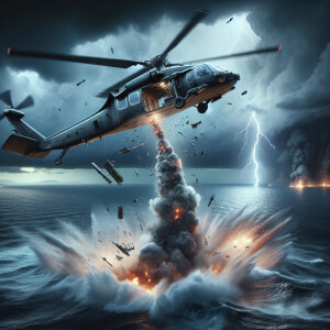 An Army helicopter struck by a missile, the helicopter is sinkin...