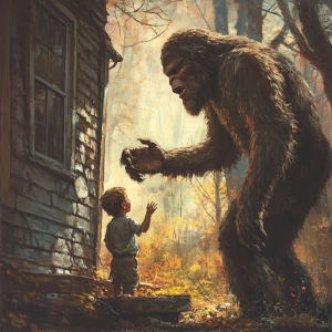 A humanoid looking hair covered sasquatch coming around a corner...