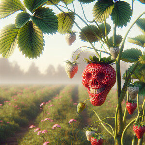 Create a high-quality photo: a strawberry bush growing in a fiel...