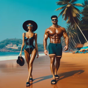 Kareena kapoor latex bikini walking with a sweaty muscular beefy...