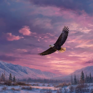 Eagle flying before the dawn breaks