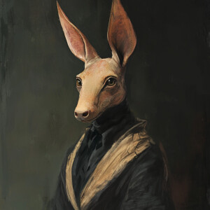 A digital art headon portrait of a female aardvarkcore
