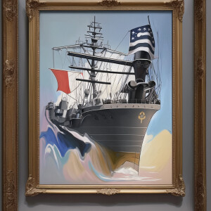 an ultra realistic abstract painting of a United States Navy shi...