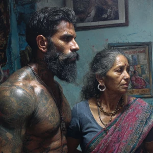Hyperrealism painting ,a new delhi muscular beefy bearded tattoe...