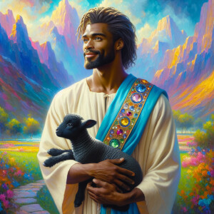Oil painting of an African-American man resembling Jesus Christ,...