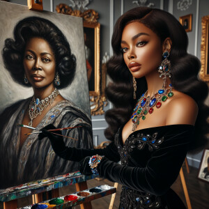 In a high-class, elegantly decorated studio, a very light-skinne...