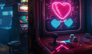/imagine prompt: player’s eye view of a vintage CRT arcade cabin...