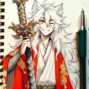 Inuyasha, the anime character, smiling and winking while confide...