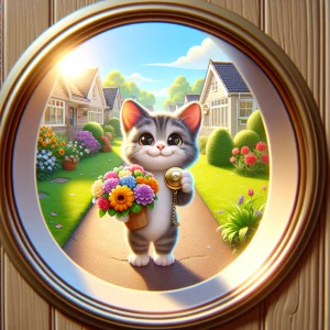 Design a viewpoint through a peephole showing a charming kitten...