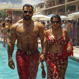 Photorealism,a muscular beefy criminal man walking with his swea...