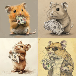 Draw a cool hamster with money