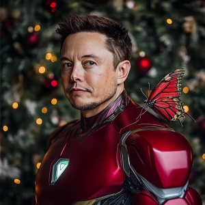 Elon Musk as Iron Man with Christmas style. Ican catchbutterflie...