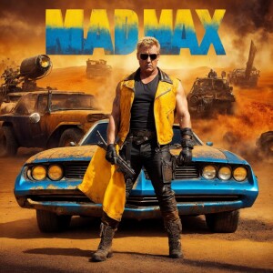 MAD MAX movie style  poster, tough looking Donald Trump in letha...