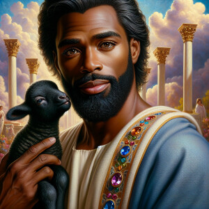 Oil painting of an African-American man resembling Jesus Christ,...