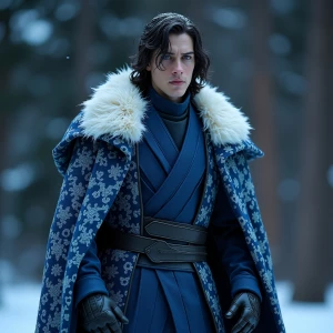 Kylo Ren wearing a blue paisley print santa suit,ultra-detailed,...