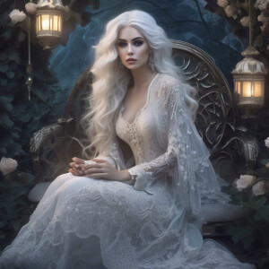 whimsical alluring female ghost , large expressive eyes, ornate...