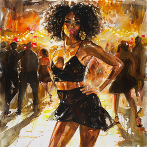 Glossy 4K watercolor oil painting of full body African woman, in...
