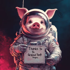 Cute cartoon pig in vintage white spacesuit and NASA style helme...
