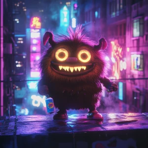 "Stylized character portrait of a mischievous designer toy creat...