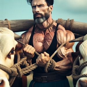 A man with oxen York around his neck and hands