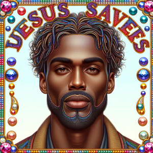 A 3D realistic artwork featuring the phrase 'Jesus Saves' adorne...