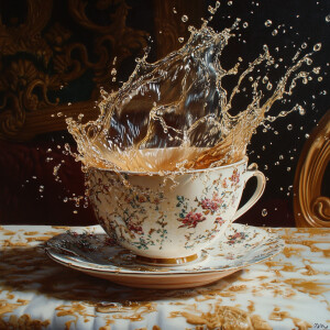 Super detailed image of spilling the tea cup