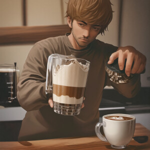 guy makes latte art for coffee