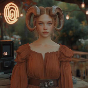 Capture a hyper-realistic, cool Cottagecore portrait of a young...