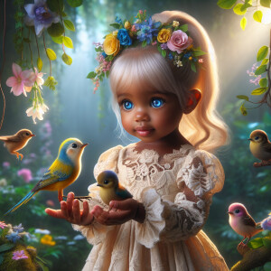 A magical scene featuring a light-skinned African-American toddl...