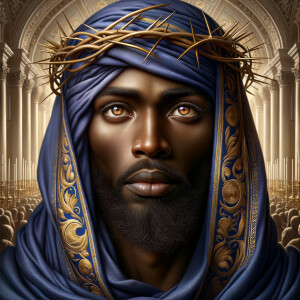 A hyper-realistic image of an African-American Jesus Christ, ser...