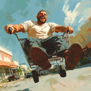 White muscular thin man with beard, big chin, smile and cheekbon...