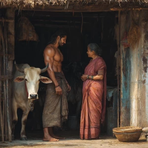 Hyperrealism digital painting ,a indian villager muscular beefy...