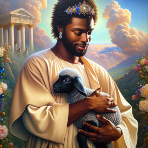 Oil painting of an African-American man resembling Jesus Christ,...