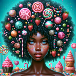 A digital portrait of an African-American girl with an elaborate...