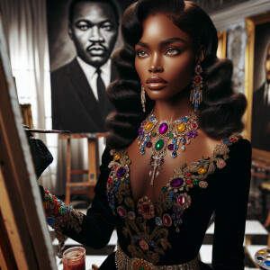 In a high-class, elegantly decorated studio, a very light-skinne...