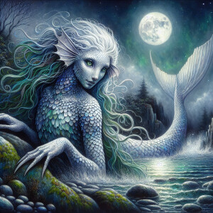 In a misty cove at dusk, an elusive weird selkie emerges from th...