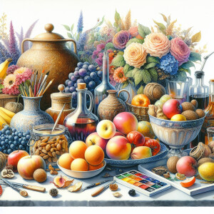 Still-life. Different colors. Watercolour.