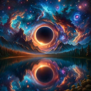 Create a space fantasy-themed image featuring a vibrant night sk...