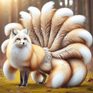 Pregnant nine tailed fox with a very furry body