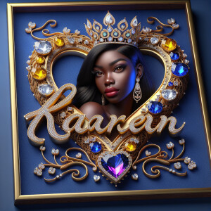 Craft a 3-D image showcasing the name 'KAREN' in a luxurious gol...