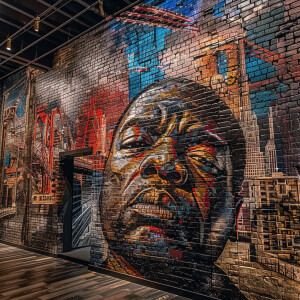 a maximalist photo inspired by grafitti brick wall bad boy biggi...